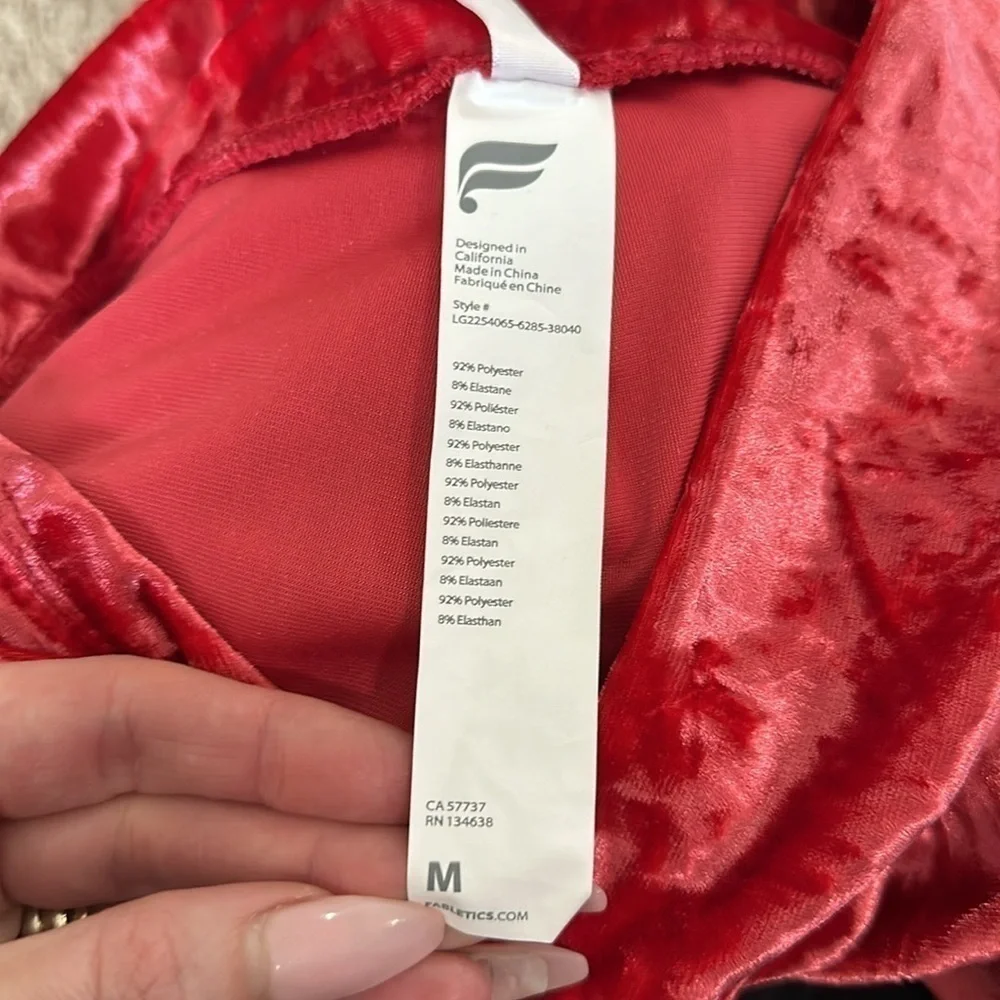 Fabletics Crushed Velour Crossover legging in strawberry red medium/8 short